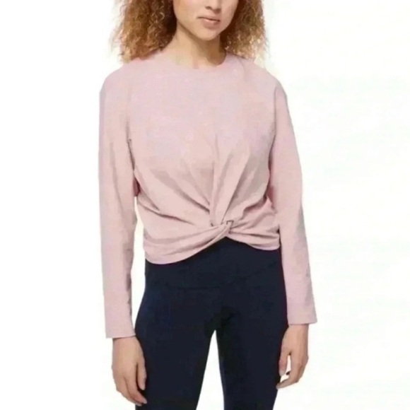 lululemon athletica Tops - Lululemon Blush Pink Tuck & Gather Pullover Long Sleeve Tie Front Cropped